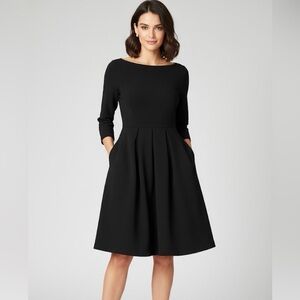 Kate Spade Size 2 Boat Neck Ponte Dress Womens Fit Flare Side Pockets, Black